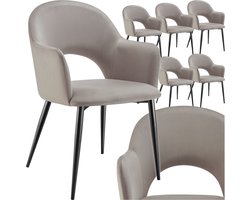 tectake® Set van 6 Eetkamerstoelen Sachel - Fluweellook Gestoffeerde Fauteuils - Keukenstoel - Ergonomische Stoelen voor Woonkamer en Keuken - Eetkamerstoel met Armleuning - 120 kg Draagkracht per Stoel - Taupe