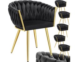 tectake® - Set van 6 Fluwelen eetkamerstoelen - Kuipstoel met armleuning in knooplook - Eetkamerstoel - Moderne eetkamerstoel voor woonkamer en eetkamer - Keukenstoel - Kaptafelstoel - Slaapkamerstoel - Diverse kleuren - Zwart/Goud