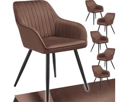 tectake® Set van 6 Fluwelen Stoelen - Eetkamerstoelen met Moderne Fluwelen Stof - Comfortabele Fauteuils voor Woonkamer, Eetkamer of Lounge - Bruin/Zwart