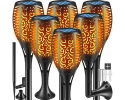tectake® Set van 6 solarlampen - LED met schemersensor - Duurzaam ABS kunststof - 3 montagemogelijkheden (wand, grond, plafond) - 6-8 uur werktijd - Vlammenontwerp