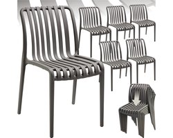 tectake® Set van 6 Tuinstoelen Alcudia - Antraciet - Kunststof Stoelen - Stapelbaar - Stoelen voor Tuin, Terras of Balkon - Weerbestendig en UV-bestendig - Draagkracht 120kg per Tuinstoel