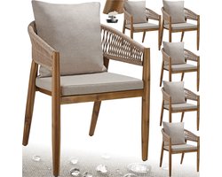 tectake® Set van 6 Tuinstoelen Manacor - Houten Tuinstoel in Rope-Design - Balkonset - Weerbestendige Buitenstoel van Gelakt Acaciahout - Zandkleur - 59 x 58 x 76,5 cm - Stoelen voor Tuin, Balkon, Terras