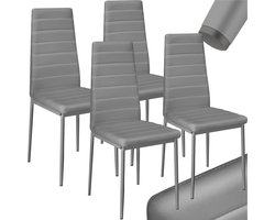 tectake® Set van eetkamerstoelen - Kunstleren stoelen met hoge rugleuning - Minimalistische, elegante stoel - Afmetingen 41x45x98,5cm - Belastbaar tot 150 kg - Set van 4 - Grijs