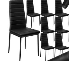 tectake® Set van eetkamerstoelen - Kunstleren stoelen met hoge rugleuning - Minimalistische, elegante stoel - Gering gewicht en eenvoudige montage - Afmetingen (LxBxH) 45 x 48 x 98,5 cm - Belastbaar tot 150 kg - Set van 8 - Zwart