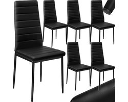 tectake® Set van eetkamerstoelen - Kunstleren stoelen met hoge rugleuning - Minimalistische, elegante stoel - Gering gewicht en eenvoudige montage - Afmetingen (LxBxH) 45 x 48 x 98,5 cm - Belastbaar tot 150 kg - Set van 6 - Zwart