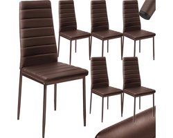 tectake® Set van eetkamerstoelen - Kunstleren stoelen met hoge rugleuning - Minimalistische, elegante stoel - Gering gewicht en eenvoudige montage - Afmetingen (LxBxH) 45 x 48 x 98,5 cm - Belastbaar tot 150 kg - Set van 6 - Bruin