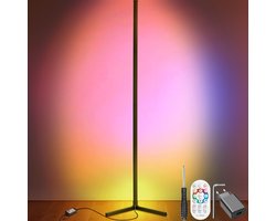 tectake® Slimme LED Vloerlamp Spectra - Hoeklamp met 16 miljoen Kleuren - 200 Lichteffecten - Staande Smart Lamp - 145 cm - Dimbaar - Bediening met App, Afstandsbediening, Knop en Spraak - Woonkamer Vloer Lamp - Sfeerverlichting