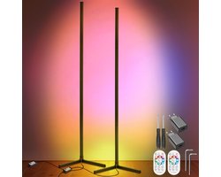 tectake® Slimme LED Vloerlampen Spectra - Set van 2 - Hoeklamp met 16 miljoen Kleuren - 200 Lichteffecten - Staande Smart Lampen - 145 cm - Dimbaar - Bediening met App, Afstandsbediening, Knop en Spraak - Woonkamer Vloer Lamp - Sfeerverlichting