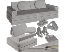 tectake® Speelbank Lilly - Kinderbank - Modulair peutermeubilair - Kinderstoel - Kinderfauteuil - Play couch - Kinderzetel - Bankje - Montessori speelgoed - Kindersofa - Slaapbank - 120cm - Grijs