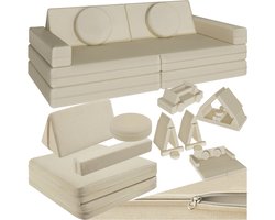 tectake® Speelbank Lilly - Kinderbank - Modulair peutermeubilair - Kinderstoel - Kinderfauteuil - Play couch - Kinderzetel - Bankje - Montessori speelgoed - Kindersofa - Slaapbank - 120cm - Beige