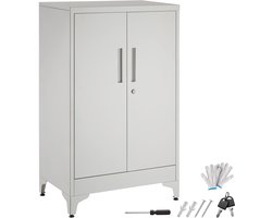 tectake® Stalen Archiefkast - 60 x 40 x 100 cm - Opbergkast voor Kantoor, Garage - Kantoorkast - Documenten Kast - 2 Deuren met Magneetsluiting en Sleutel - 2 Verstelbare Planken - Locker - Grijs