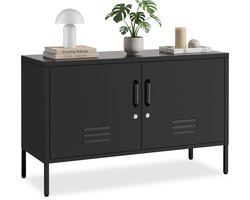 tectake® Stalen Dressoir - TV Meubel - 100 x 42,5 x 65 cm - Commode - Verstelbare Planken - 2 Deuren met Magneetsluiting - Lowboard - Metalen Kast - Zwart