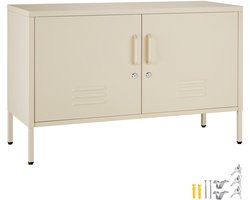 tectake® Stalen Dressoir - TV Meubel - 100 x 42,5 x 65 cm - Commode - Verstelbare Planken - 2 Deuren met Magneetsluiting - Lowboard - Metalen Kast - Crème