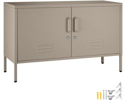 tectake® Stalen Dressoir - TV Meubel - 100 x 42,5 x 65 cm - Commode - Verstelbare Planken - 2 Deuren met Magneetsluiting - Lowboard - Metalen Kast - Taupe