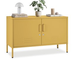 tectake® Stalen Dressoir - TV Meubel - 100 x 42,5 x 65 cm - Commode - Verstelbare Planken - 2 Deuren met Magneetsluiting - Lowboard - Metalen Kast - Geel