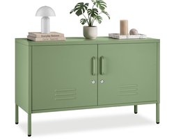 tectake® Stalen Dressoir - TV Meubel - 100 x 42,5 x 65 cm - Commode - Verstelbare Planken - 2 Deuren met Magneetsluiting - Lowboard - Metalen Kast - Saliegroen