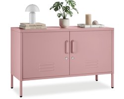tectake® Stalen Dressoir - TV Meubel - 100 x 42,5 x 65 cm - Commode - Verstelbare Planken - 2 Deuren met Magneetsluiting - Lowboard - Metalen Kast - Roze
