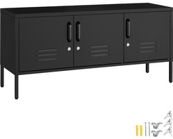 tectake® Stalen Dressoir - TV Meubel - 120 x 37,5 x 55,5 cm - Commode - Verstelbare Planken - 3 Deuren met Magneetsluiting - Lowboard - Metalen Kast - Zwart
