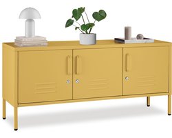 tectake® Stalen Dressoir - TV Meubel - 120 x 37,5 x 55,5 cm - Commode - Verstelbare Planken - 3 Deuren met Magneetsluiting - Lowboard - Metalen Kast - Geel