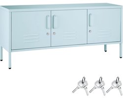 tectake® Stalen Dressoir - TV Meubel - 120 x 37,5 x 55,5 cm - Commode - Verstelbare Planken - 3 Deuren met Magneetsluiting - Lowboard - Metalen Kast - Grijs/Blauw