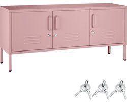 tectake® Stalen Dressoir - TV Meubel - 120 x 37,5 x 55,5 cm - Commode - Verstelbare Planken - 3 Deuren met Magneetsluiting - Lowboard - Metalen Kast - Roze