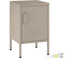 tectake® Stalen Nachtkastje - 35 x 42,5 x 60,5 cm - Modern - Deur en Magneetsluiting en Sleutels - Kabeldoorvoer - Bedkastje - Bijzettafel - Nachtkastjes - Taupe