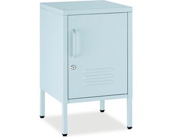 tectake® Stalen Nachtkastje - 35 x 42,5 x 60,5 cm - Modern - Deur en Magneetsluiting en Sleutels - Kabeldoorvoer - Bedkastje - Bijzettafel - Nachtkastjes - Grijs/Blauw