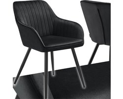 tectake® Stoel Marilyn - Elegante Fluwelen Gestikte Eetkamerstoel in Zwart/Zwart