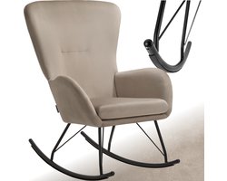 tectake® Swing Schommelstoel – Fluwelen Fauteuil met Stalen Glijders en Extra Dik Zitkussen – Scandinavisch Design - Onderhoudsvriendelijke en Ergonomische Relaxstoel – Taupe / Zwart