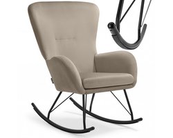 tectake® Swing Schommelstoel - Fluwelen Fauteuil met Stalen Glijders en Extra Dik Zitkussen - Scandinavisch Design - Onderhoudsvriendelijke en Ergonomische Relaxstoel - Taupe / Zwart