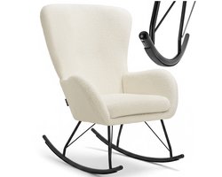 tectake® Swing Schommelstoel - Gestoffeerde Bouclé Fauteuil met Stalen Glijders en Extra Dik Zitkussen - Scandinavisch Design, Onderhoudsvriendelijk en Ergonomisch - creme/zwart