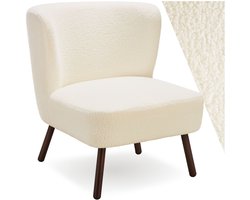 tectake® Teddy Fauteuil Robina - Scandi Design - Comfortabele Stoel met Bouclé Stof - Relaxstoel - Royale Zitting met Extra Brede Rugleuning - Relaxfauteuil - Loungestoel voor Woonkamer - Kamerstoel - Off White