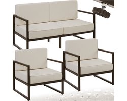 tectake® - Tuin-loungeset Comosa - Voor 4 personen - Tuinset - Loungebank en twee tuin fauteuils - Waterafstotende en ultradikke zit-en rugkussens - Draagkracht 120kg per zitplaats - Bruin/beige