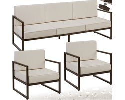 tectake® - Tuin-loungeset Comosa - Voor 5 personen - Tuinbank - Loungebank en twee tuin fauteuils - Waterafstotende en ultradikke zit-en rugkussens - Draagkracht 117kg per zitplaats - Bruin/beige