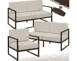 tectake® - Tuin-loungeset Comosa - Voor 5 personen - Tuinset - 2 loungebanken en tuin fauteuil - Waterafstotende en ultradikke zit-en rugkussens - Draagkracht 120kg per zitplaats - Bruin/beige