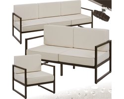 tectake® - Tuin-loungeset Comosa - Voor 6 personen - Tuinset - Grote bank, kleine bank en fauteuil - Waterafstotende en ultradikke zit-en rugkussens - Draagkracht 120kg per zitplaats - Bruin/beige