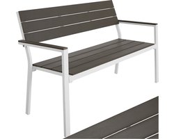 tectake® - Tuinbank - 2-zitsbank met aluminium frame en Hi-Impact latten - Geschikt voor terras, park, balkon, tuinmeubelen en huis - Duurzaam, weerbestendig, eenvoudig te monteren - Max. 250kg - lichtgrijs/wit