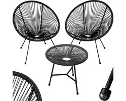 tectake - Tuinmeubel-bistroset - 2 stoelen en 1 tafel - Retro Egg Chairs in Acapulco-stijl - Weerbestendig binnen- en buitengebruik - Zwart