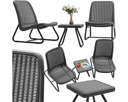 tectake® - Tuinmeubelset voor 2 personen - Buitenmeubels weerbestendig voor balkon - Tuinloungeset - Terrasmeubilair - Zitgroep met 2x loungestoelen en 1x tuintafel bijzettafel - rotan look - grijs