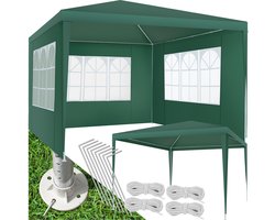 tectake® Tuinpaviljoen 3x3 m - Met 3 zijwanden met ramen - Waterdicht - Voor tuin en camping - Paviljoen - Partytent - Evenemententent - Incl. scheerlijnen en haringen - Groen