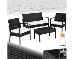 tectake® Tuinset 4 persoons - 2 Tuinstoelen - Tuintafel - Tuinbank - Wicker - Zwart - Geschikt voor tuin, balkon, terras, lounge of serre - Weer- en UV-bestendig