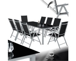 tectake® Tuinset - Eettafel met Stoelen voor Buiten - 8 Personen - Aluminium Zitgroep - Tuinmeubelset met Tuinstoelen en Tuintafel - Campingtafel - Opklapbare Campingstoelen - Weerbestendig - Donkergrijs