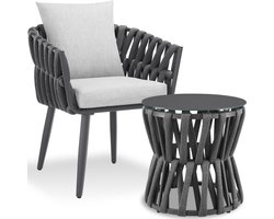 tectake® Tuinset Lugano - Tuinstoel - Loungestoel met Bijzettafel - Buitenstoel in Rope-Design met Aluminium Frame - Buiten Fauteuil met Dikke Kussens - Loungeset voor Tuin of Balkon - Terrasstoel - UV- en Weerbestendig