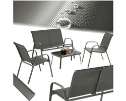 tectake® Tuinset Nora - Moderne Zitgroep voor 4 Personen - Loungeset met Tuinbank en 2 Tuinstoelen van Ademend, Waterafstotend Textileen-Weefsel - Balkonset Met Bijzettafel - Luxe Tuinmeubelset - Antraciet