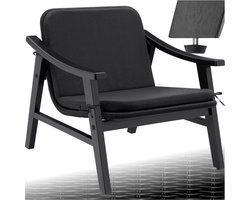 tectake® Tuinstoel - Houten Stoel voor Balkon of Tuin - Rieten zitting - Buitenfauteuil - Draagvermogen tot 150kg - Stoel voor binnen of buiten - Incl. kussen - zwart