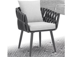 tectake® Tuinstoel Lugano - Loungestoel met Aluminium Frame - Buitenstoel in Rope-Design - Buiten Fauteuil met Dikke Kussens - Voor Tuin of Balkon - Terrasstoel - UV- en Weerbestendig - Antraciet