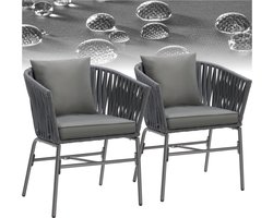 tectake® Tuinstoel, set van 2, metalen buitenstoel, terrasstoel met armleuningen, lounge chair, tuin fauteuil, tuin meubels, balkon meubels, tuinset lounge, waterafstotende kussens, verstelbare poten