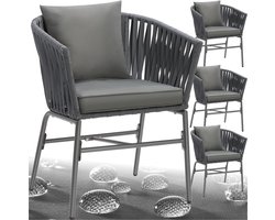 tectake® Tuinstoel, set van 4, metalen buitenstoel, terrasstoel met armleuningen, lounge chair, tuin fauteuil, tuin meubels, balkon meubels, tuinset lounge, waterafstotende kussens, verstelbare poten