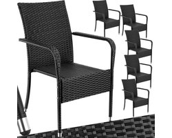 tectake® Tuinstoelen Girona - Terrasmeubilair - Set van 6 - Wicker Tuinstoel met Armleuning - Stapelbaar -Tuinset Stoelen voor Tuin, Terras of Balkon - Draagkracht 120 kg per Stoel - Verkrijgbaar in div. sets