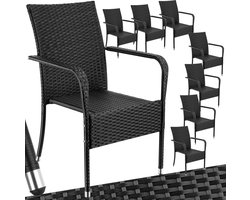 tectake® Tuinstoelen Girona - Terrasmeubilair - Set van 8 - Wicker Tuinstoel met Armleuning - Stapelbaar -Tuinset Stoelen voor Tuin, Terras of Balkon - Draagkracht 120 kg per Stoel - Verkrijgbaar in div. sets